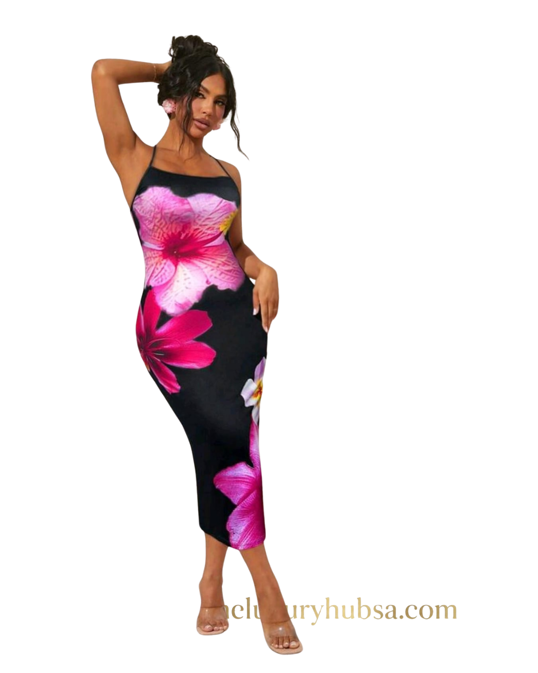 Black and pink floral dress