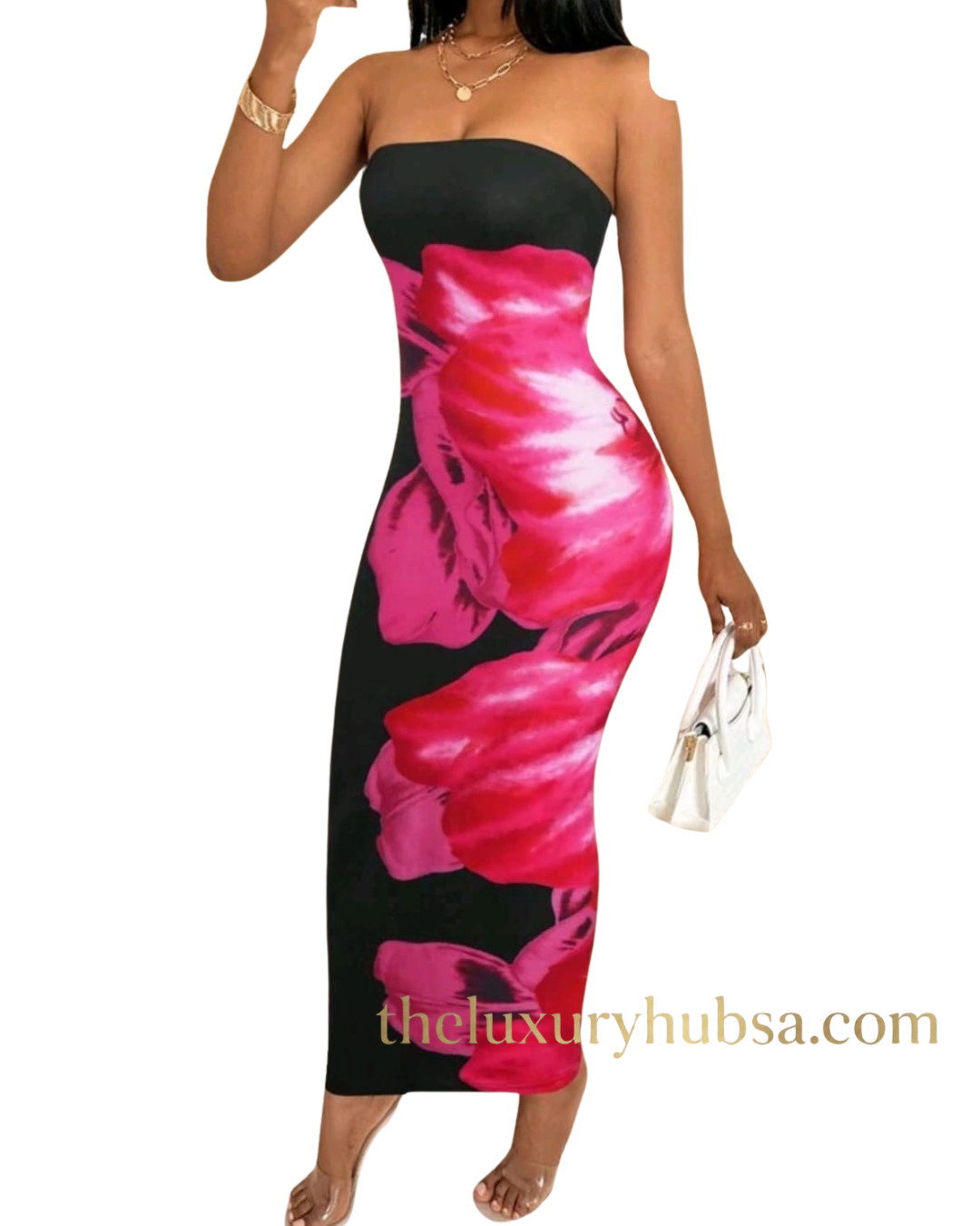 Black floral off the shoulder dress