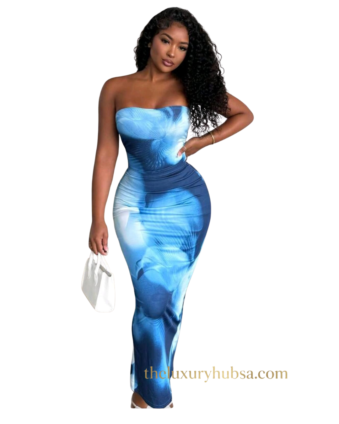 Tropical blue off the shoulder dress