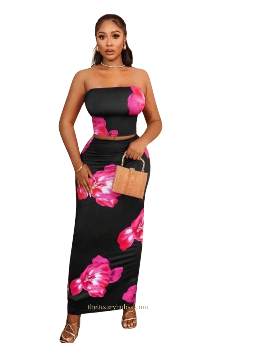 Black and pink floral 2pcs set