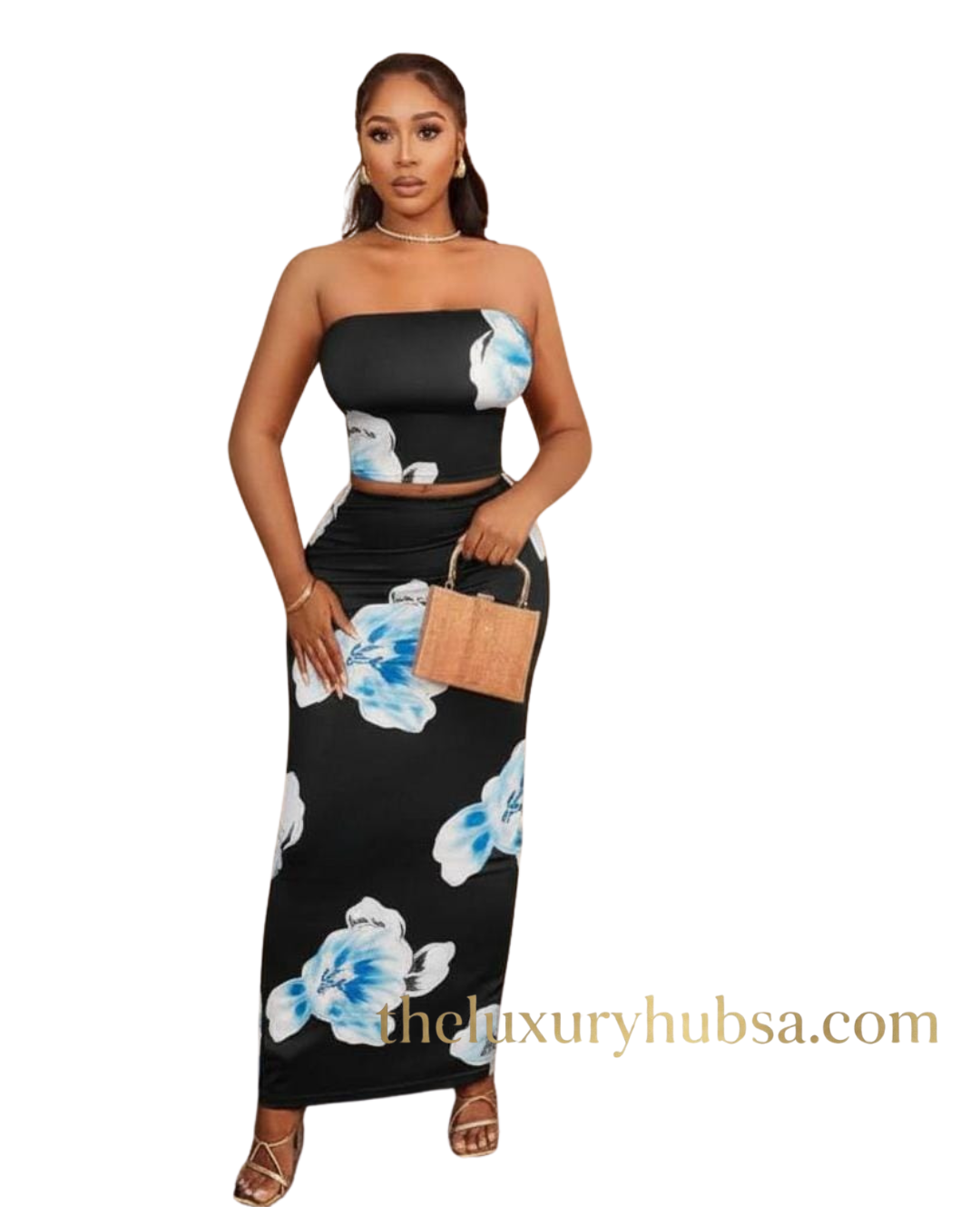 Black and blue floral 2pcs set